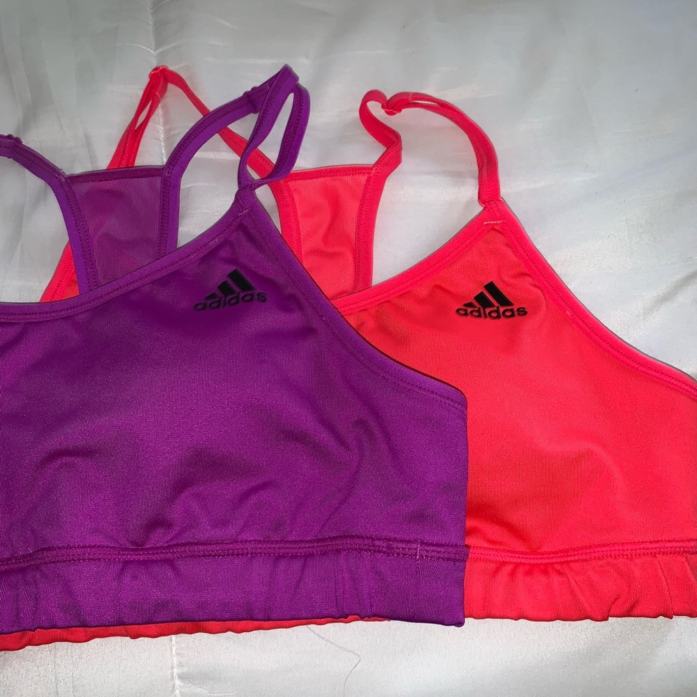 ADIDAS PINK AND PURPLE SPORTS BRAS